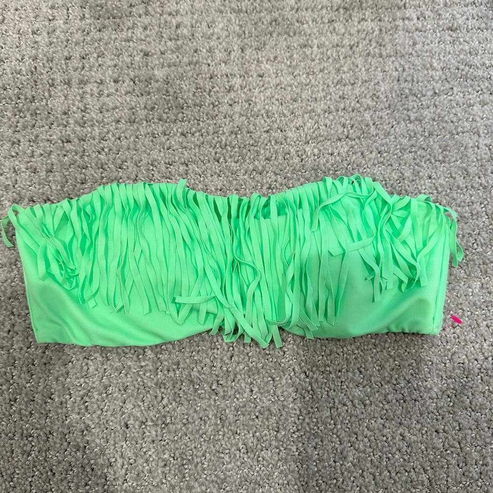 Lime green fringe bathing suit top. Size small. Never worn